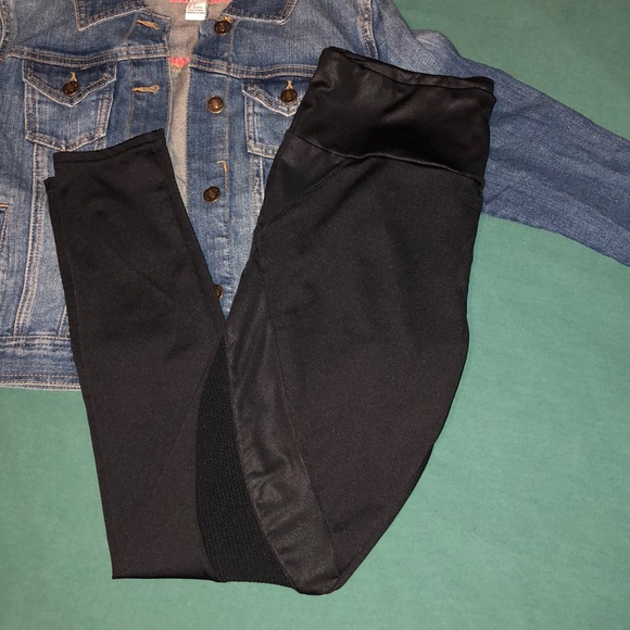 Pleather Leggings With Mesh Accent - Picture 2 of 3